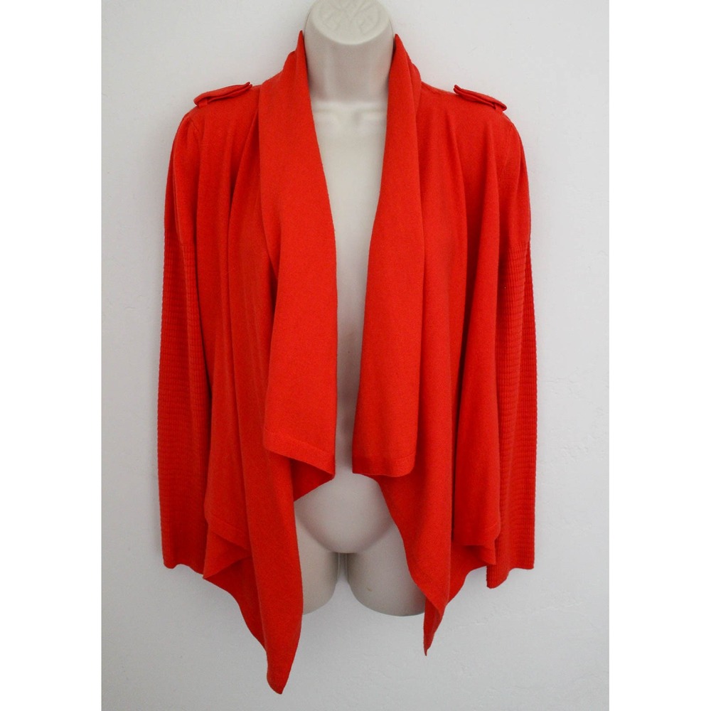 Karen Millen Cardigan Size 3 Medium Red Open Front Wool Blend Draped‎ Waterfall